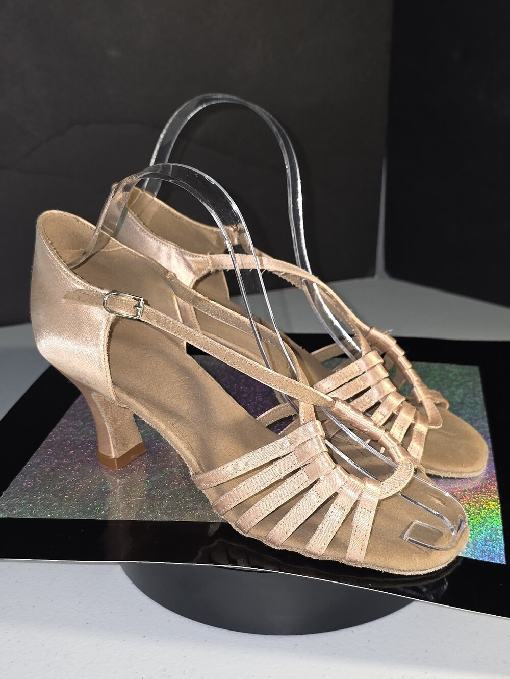 Very Fine Satin T‑Strap Dance Heels Ladies Latin & Salsa Ballroom Champagne Sz 8